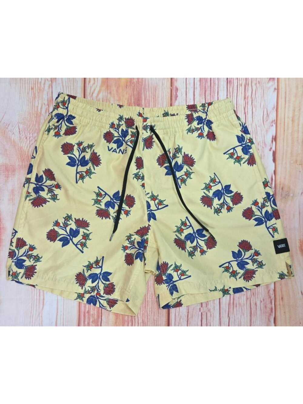 Vans Mens Floral Print Yellow Swim Trunks Size Small